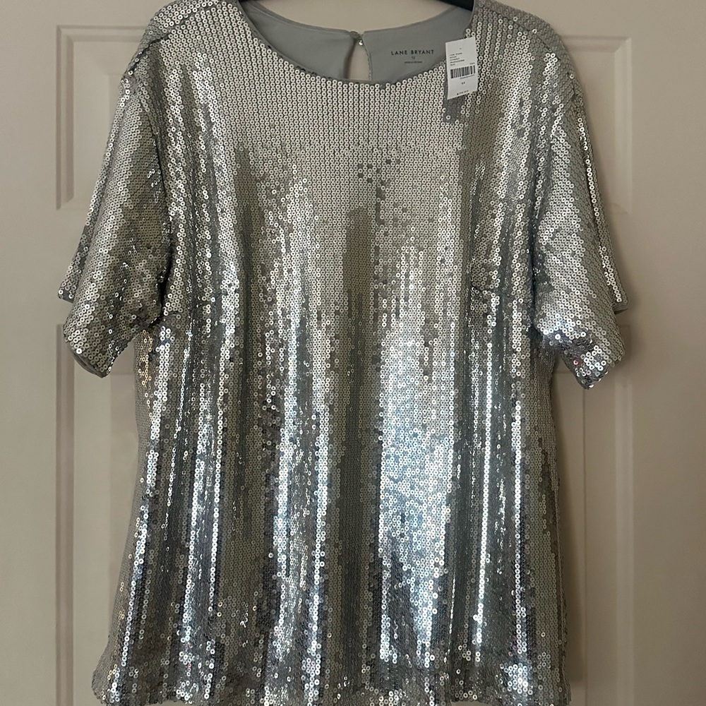 Lane Bryant Shimmering Silver Sequin Blouse